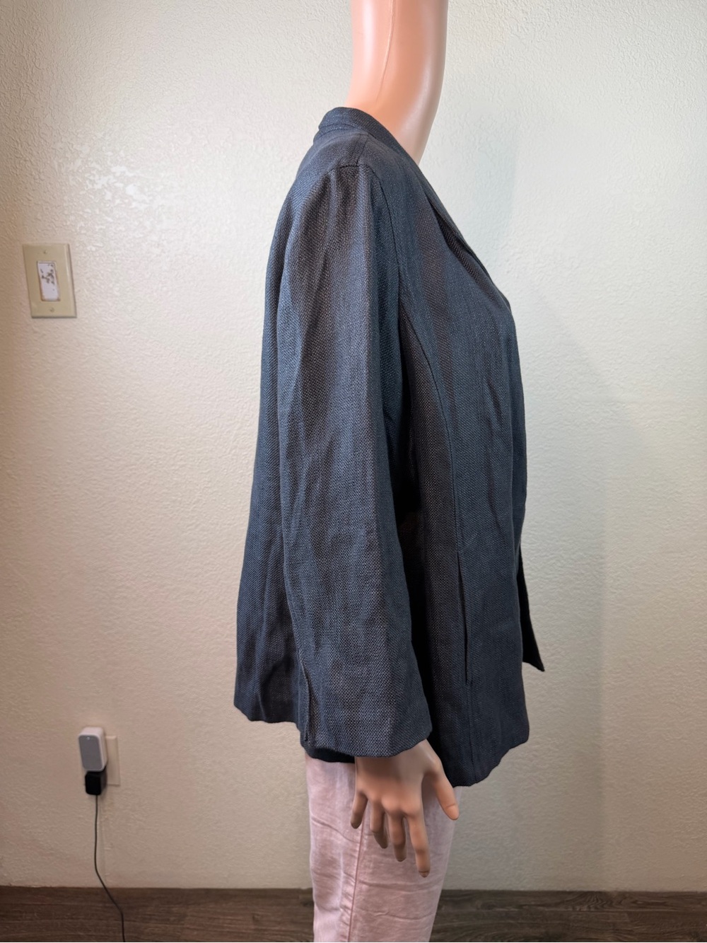 Eileen Fisher Jacket Gray Linen Blend Sz Xl Lagenlook Minimalist Open Front - Picture 4 of 14